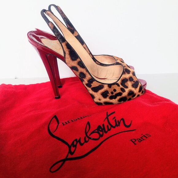 Christian Louboutin Leopard Cheetah Print Calf Hair Slingback Peep Toe Heels 39 - Picture 3 of 11